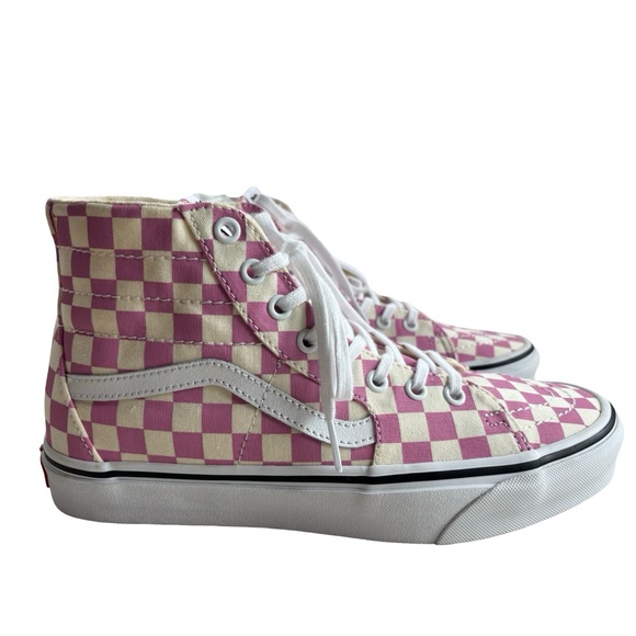 Vans Pink & Cream Checkerboard High Top Sneakers - Picture 2 of 15